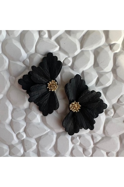 ACCESSORY Black Flower Earrings Polymer Clay