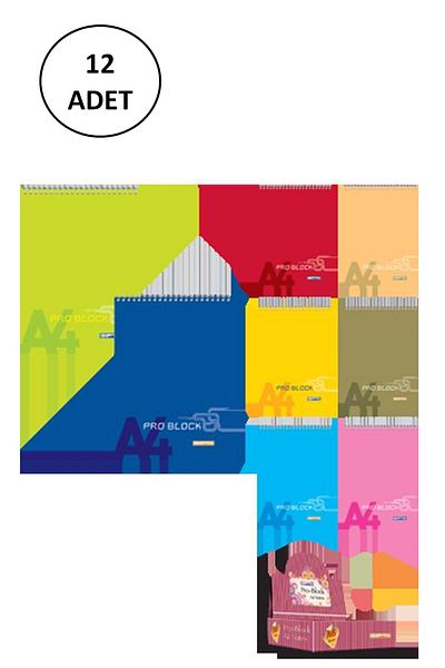 Gıpta Pro Block Memo Pad A-4 Spiral Cardboard Cover 40 Sheets Striped 12 Pieces