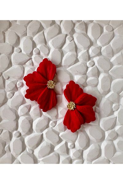 ACCESSORY Gold detail red flower earrings