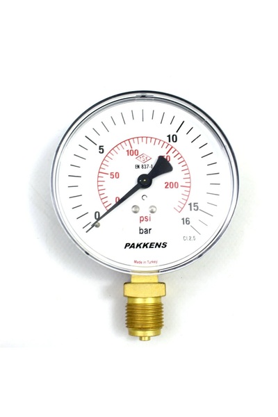 Pakkens 0-16 Bar Manometre 50MM 1/4" Alttan Çıkışlı