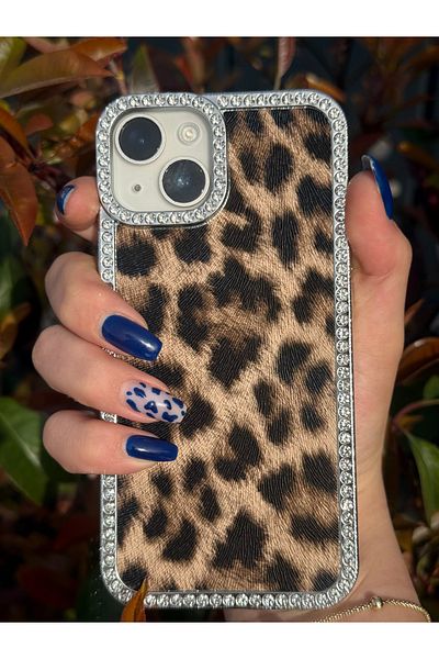 TRENDY KILIF حافظة بإطار حجري بنمط الفهد متوافقة مع هاتف Samsung Galaxy S24 FE