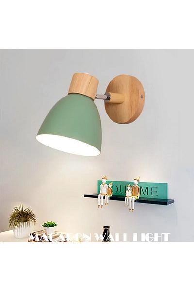 JOYINLED Green No Bulb Wooden Nordic Modern Wall Lamp 6 Colours Rechargeable Lights Indoor Home Living Room B