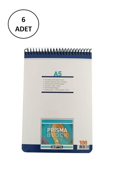 Gıpta Prisma Memo Pad A-5 Spiral Cardboard Cover 100 Sheets Plain 6 Pieces