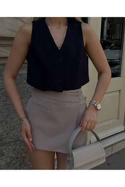 Ekim Store Buttoned Crop Woven Vest