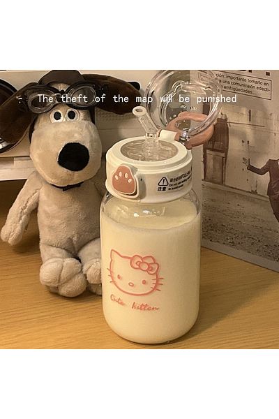 Choice Hello Kitty 500ML Sanrio Hello Kitty Water BottleTransparent Straw Water Bottle Diy AnimeKuromi Cinn