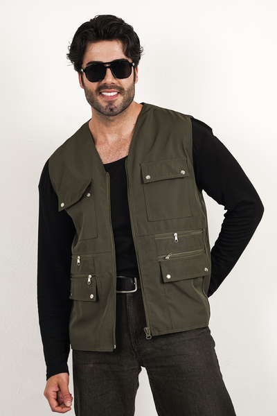 HeviStor Summer Vest Multi-Pocket Stylish Tsarim Waist with Double Pocket Zipper