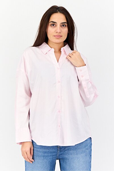 Kathy Ireland Women Pointed Neck Long Sleeve Plain Shirt, Pink