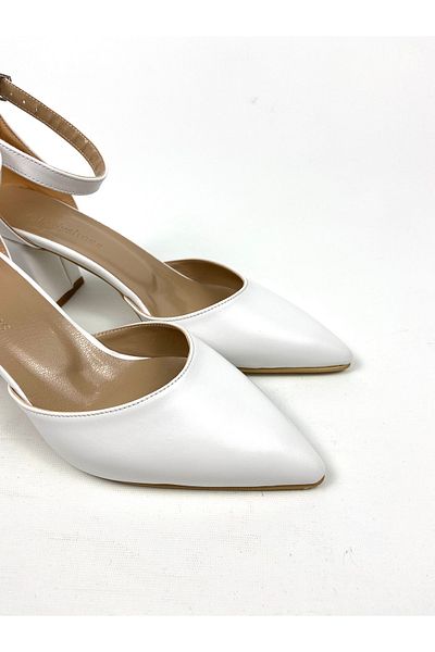 Gloriys Ayakkabı & Çanta Thick Heeled Shoes 01453 White Leather 6 cm Heel