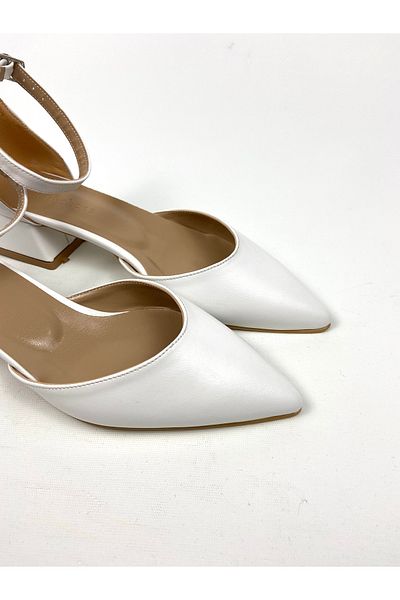 Gloriys Ayakkabı & Çanta Pantofi Cu Toc Gros 01453 Piele Alba Toc 3 Cm
