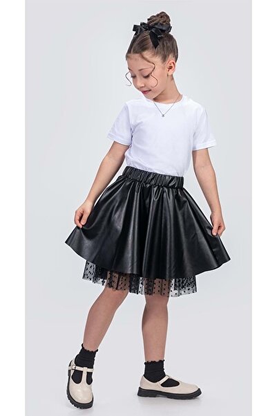 s.t. sebat tekstil Fusta din piele cu tul din spate pentru fete SB725