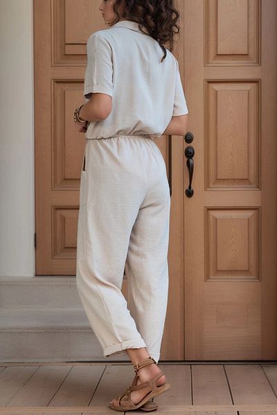 bacc Women's Beige Jacket Collar Elastic Waist Airobin Jumpsuit Bcbsk-25700-2622