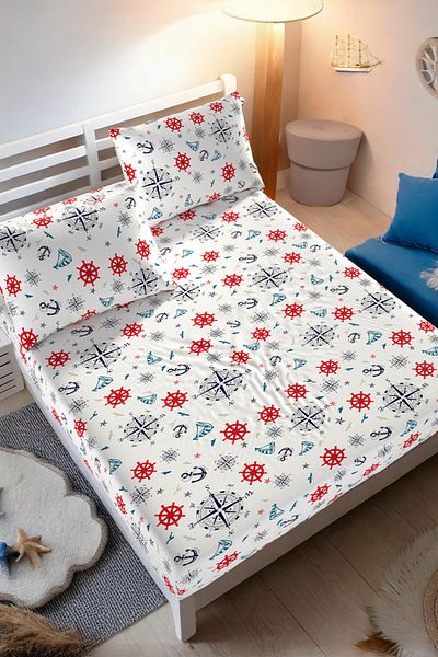 Lorien Sail Patterned Ranforce Fabric Single Fitted Sheet Set (1 Pillow Case)