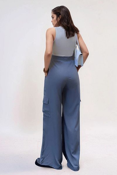 bacc Women's Gray Side Pocket Elastic Waist Wide Leg Loose Trousers Bcbsk-25700-3600