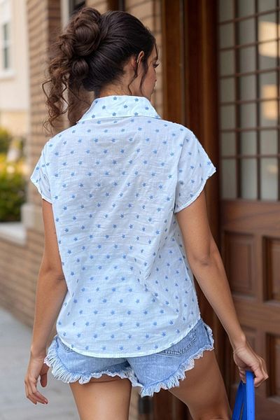 bacc Cămașă largi fără mâneci cu broderie Indigo Star pentru femei Bcbsk-25700-3622