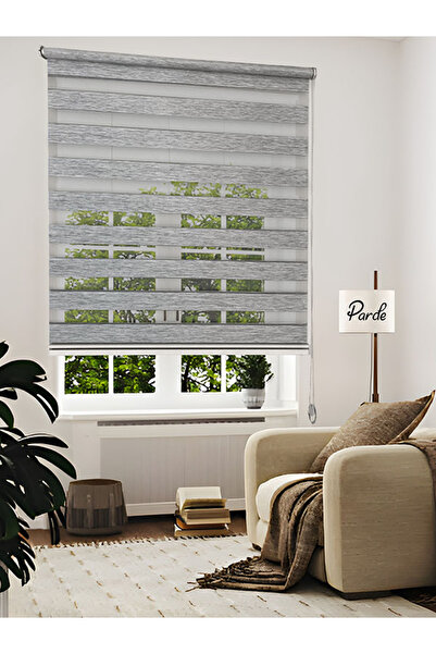 pardeh Parde Yaşam Serisi İthal Kumaş Gri Bambu Zebra Stor Perde