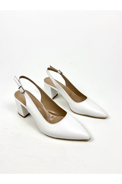 Gloriys Ayakkabı & Çanta Thick Heeled Shoes 01453-White Leather 6 cm Heel