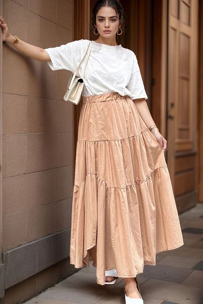 bacc Γυναικεία φούστα Camel Pocket Elastic Waist Voile Kilos Bcbsk-25700-3574