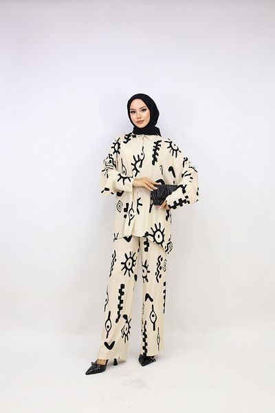 Butik Tuğbam Patterned Shirt Trousers Set