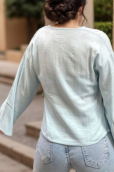 bacc Γυναικεία Baby Blue Muslin Διπλό Δεμένο Φαρδιά Μπλούζα Bcbsk-25700-3610