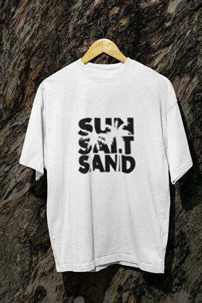 MG تي شيرت SUN SALT SAND مطبوع للجنسين برقبة دائرية من القطن مقاس كبير وأكمام...