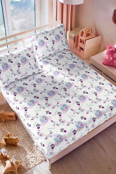 Lorien Lily Patterned Ranforce Fabric Single Fitted Sheet Set (1 Pc Pillow Case)