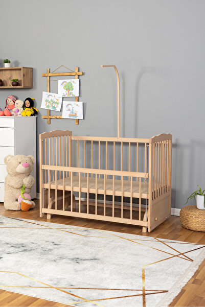 Bamgidoo Ahşap Beşik Anne Yanı Beşik Organik 60x120 - Krem Beyaz Örgü Uyku Seti Seti + Yatak