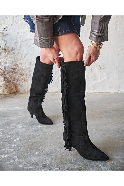 PELİN'İN AYAKKABILARI FLORES SİYAH SÜET ÇİZME