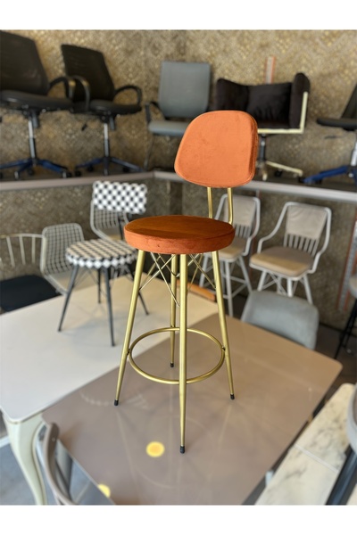 The SANDALYE SHOP Yeni Vena Bar Sandalyesi Mat(Eskitme) Gold Kiremit Renk Kum...