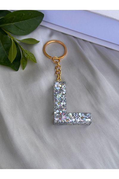 HERCY Letter L Epoxy Resin Keychain |   Glitter Letter Keychain |   Bag Accessory |   Bag Ornament