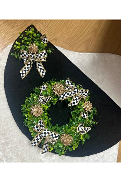 Marrone Siyah Paspaslı Damalı Kurdele Kelebek Paspas Kapı Süsü takım