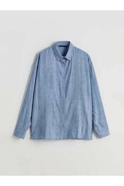 LC Waikiki Cămașă pentru femei LCW Modest Blue Texturată Tunica