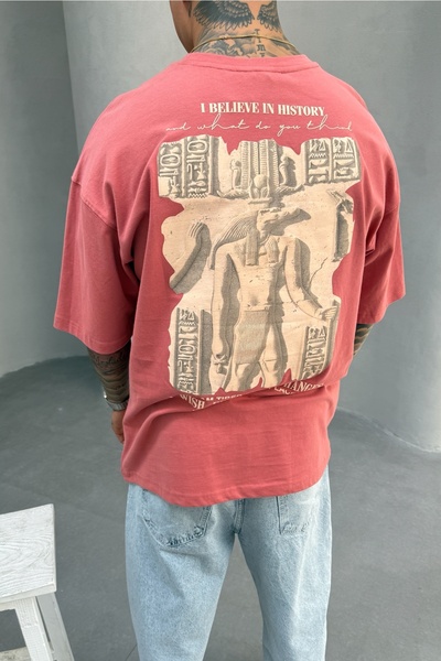 MADZEYMODA Ανδρικό μπλουζάκι Oversize Fit 100% βαμβακερό με λαιμόκοψη Claret Red Mz3016