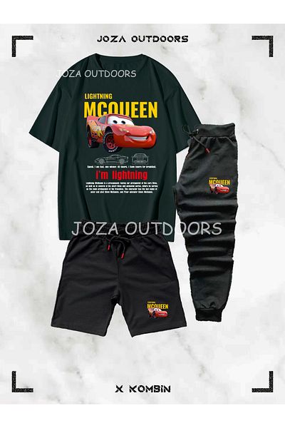 Joza Outdoors Ανδρικό πολύχρωμο Mcqueen εμπριμέ σετ 3 τεμαχίων (μπλουζάκι-σορτς-φούτερ μεγάλου μεγέθους)