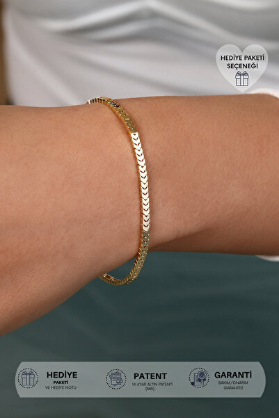 Altınkesesi 14 Ayar Altın Sade Şık Başak Bileklik