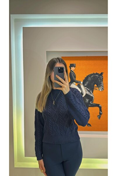 todays co Lacivert Bisiklet Yaka Balıksırtı Desenli Triko Kazak