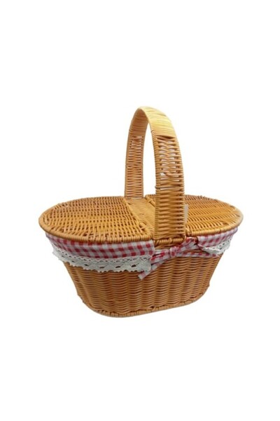 ForWhat Coș rotund de picnic din răchită cu capac pentru activități de birou,...