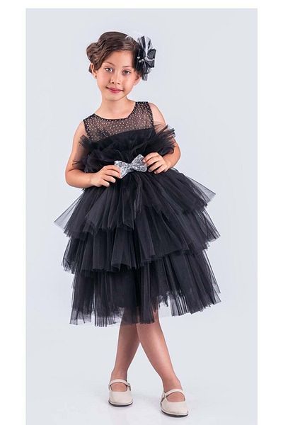 Mnk Baby&Kids Rochie de seara Buchet Negru din Tulle Katkat pentru Fata - Ocazie Speciala