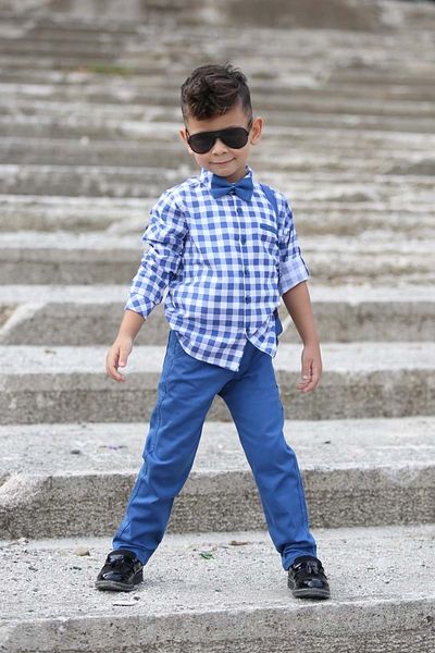 s.t. sebat tekstil Costum pentru copii cu bretele pantaloni din gabardină cu model în carouri SB436