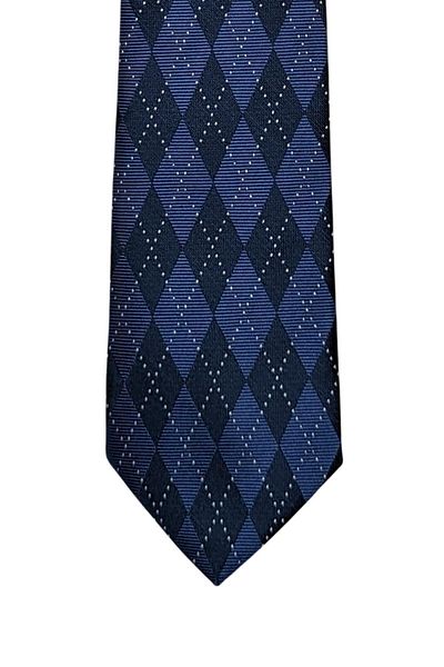 1001 Kravat Navy Blue Diamond Patterned 7 cm Wide Thin Tie