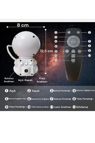 Umut Matbaacılık Astronot Projektör Led Işık Lazer Galaxy 360 Yıldız Projeksiyon Aurora Bulutsusu Çocuk Gece Lambası