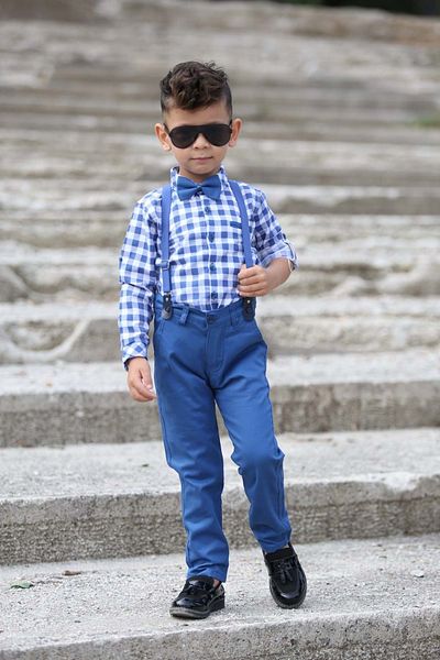 s.t. sebat tekstil Costum pentru copii cu bretele pantaloni din gabardină cu model în carouri SB436