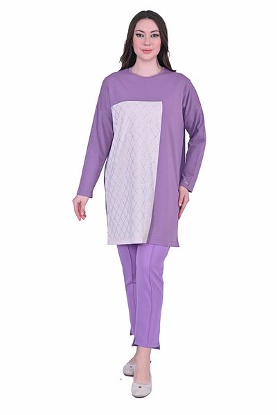 Invee Invee 7062 Stone Printed Knitwear Tunic - Purple