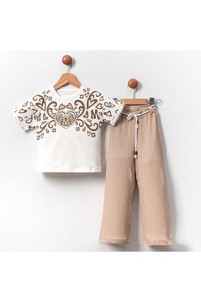 s.t. sebat tekstil Short Sleeve Badi, Belmando Long Pants Girls Set Sb2120