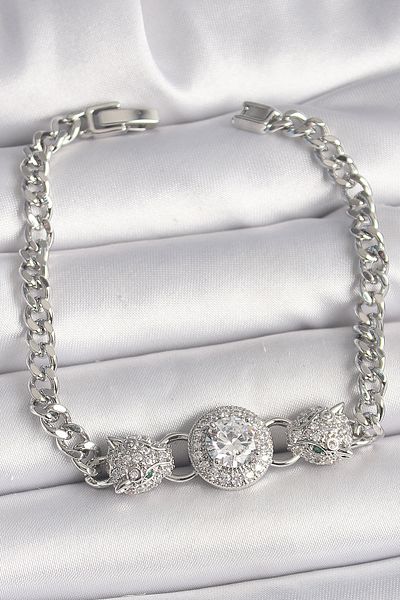 ForWhat Leopard Chain Bracelet with Silver Brass Zircon for Elegant Woman