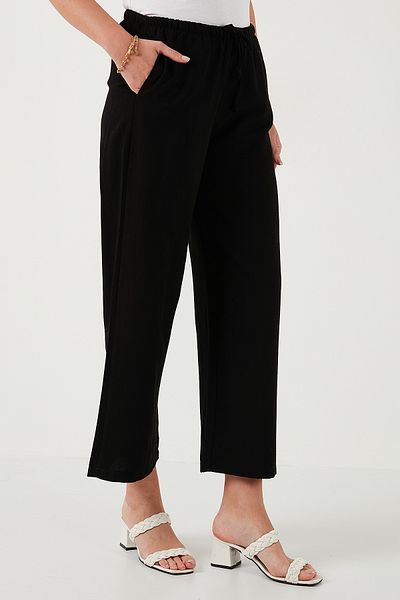 Lela Linen Blended Regular Fit Normal Waist Wide Leg Trousers Pants 5866030