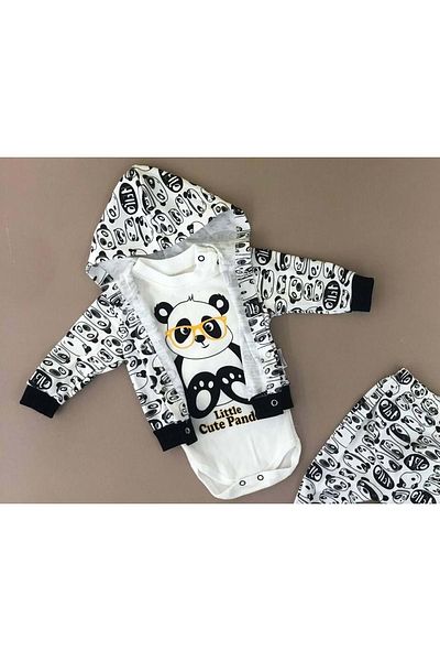 s.t. sebat tekstil Panda Motif Combed Cardigan Badili 3 Piece Baby Set