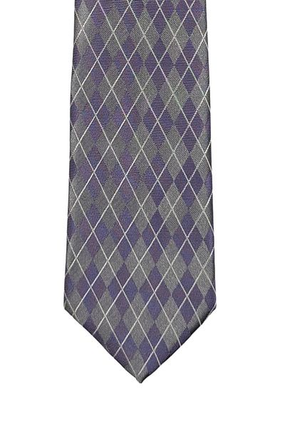 1001 Kravat Lilac Gray Diamond Patterned 7 cm Wide Thin Tie