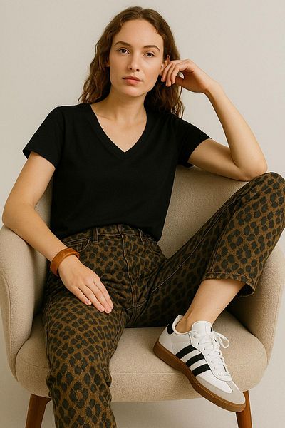 COTENCONCEPT Tricou de bază din bumbac cu decolteu în V - Design față și spate