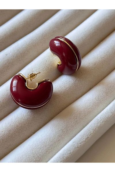 H&S AKSESUAR Curved Pearlescent Chubby Colorful Earrings