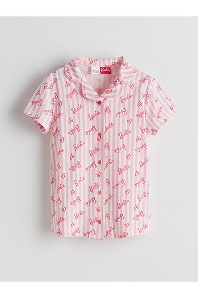 LC Waikiki Lcw Kids Shirt Collar Barbi Patterned Girl's Shorts Pajama Set